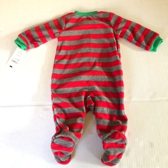 Carter’s Just One You Baby Boys' Reindeer Striped Fleece Footies Size 3M - Picture 3 of 13
